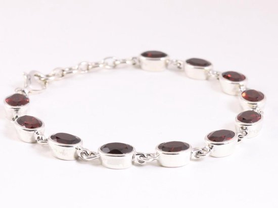 Hoogglans zilveren armband met granaat afbeelding 2