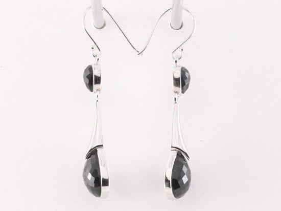 Lange zilveren oorbellen met gefacetteerde onyx afbeelding 4