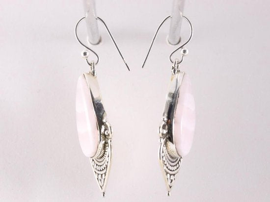 Lange bewerkte zilveren oorbellen met roze lace agaat afbeelding 2