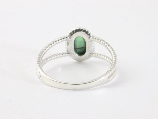Fijne opengewerkte zilveren ring met abalone schelp afbeelding 3