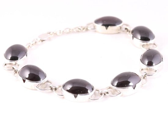 Zilveren armband met grote granaat stenen afbeelding 2