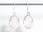Grote ovale zilveren oorbellen met rozenkwarts afbeelding 1