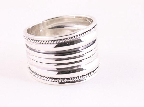 Brede hoogglans zilveren ring met ribbels afbeelding 1