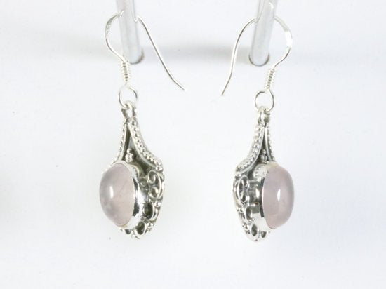 Bewerkte zilveren oorbellen met rozenkwarts afbeelding 2