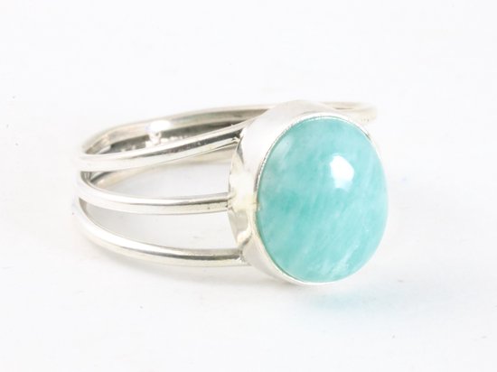 Opengewerkte zilveren ring met groene amazoniet afbeelding 1