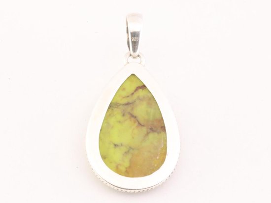 Bewerkte zilveren hanger met appelgroene turkoois afbeelding 3