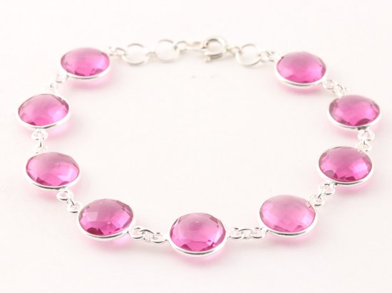 Zilveren armband met roze kristal afbeelding 1