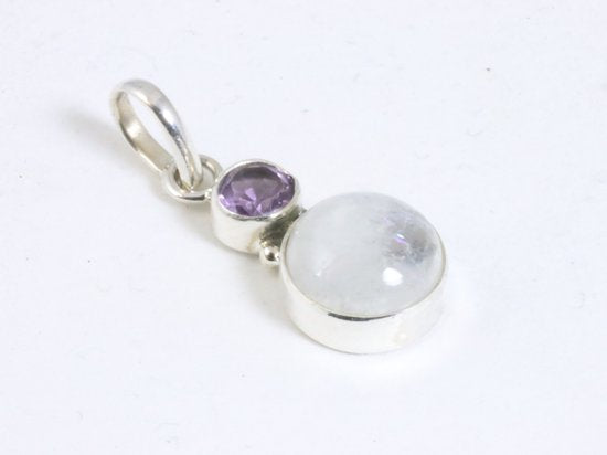 Fijne zilveren hanger met regenboog maansteen en amethist afbeelding 2