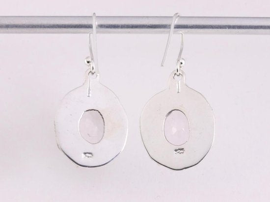 Bewerkte zilveren oorbellen met rozenkwarts afbeelding 3