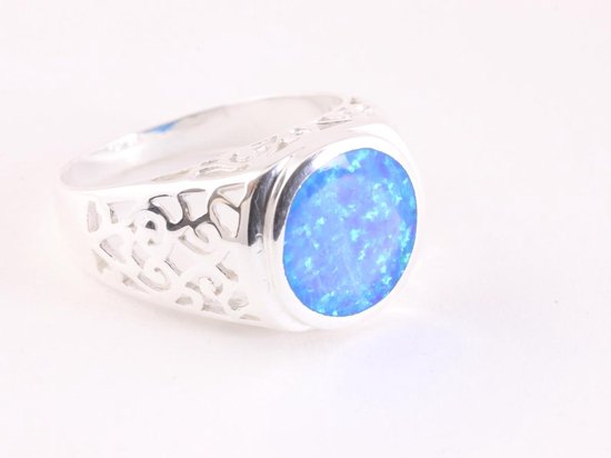 Opengewerkte zilveren ring met Australische opaal afbeelding 1