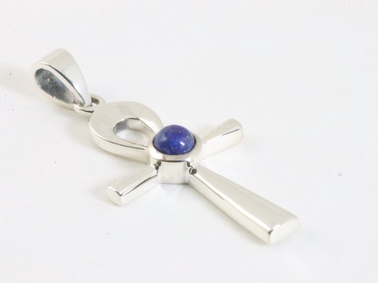 Fijne zilveren ankh hanger met lapis lazuli afbeelding 2