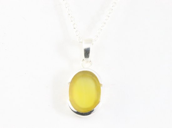 Fijne hoogglans zilveren hanger met gele agaat aan ketting afbeelding 4