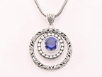Traditionele bewerkte zilveren hanger met blauwe saffier aan vossenstaart ketting afbeelding 4