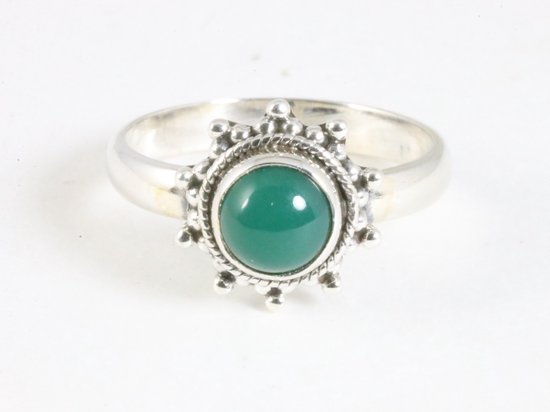 Fijne bewerkte zilveren ring met jade afbeelding 4