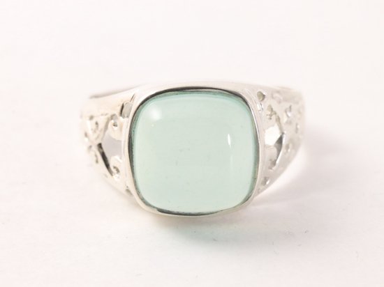 Fijne opengewerkte zilveren ring met aqua chalcedoon afbeelding 4