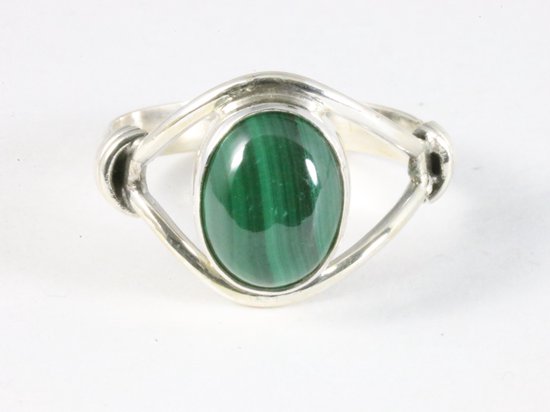 Opengewerkte zilveren ring met malachiet afbeelding 4