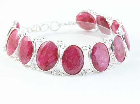 Zware zilveren armband met grote robijn stenen afbeelding 2