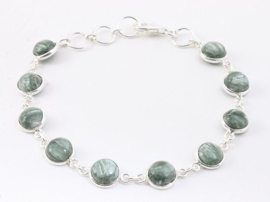 Fijne zilveren armband met groene serafiniet afbeelding 1