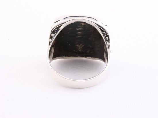 Zware bewerkte zilveren herenring met niëllo decoratie afbeelding 3