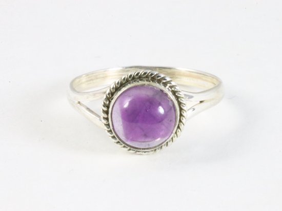 Fijne bewerkte ronde zilveren ring met amethist afbeelding 4