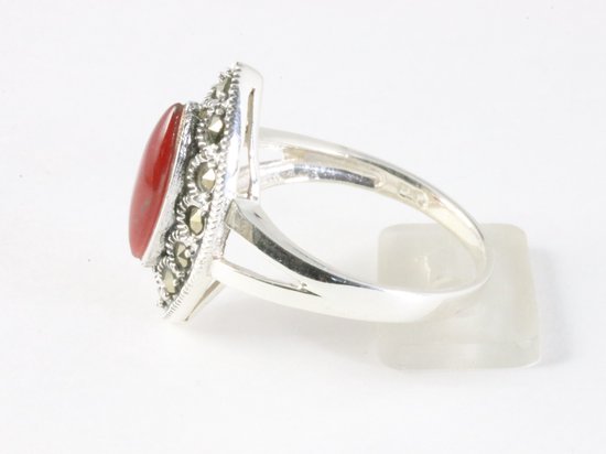 Zilveren ring met carneool en marcasiet afbeelding 2