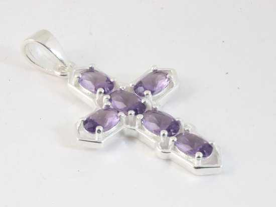 Zilveren kruishanger met amethist afbeelding 2