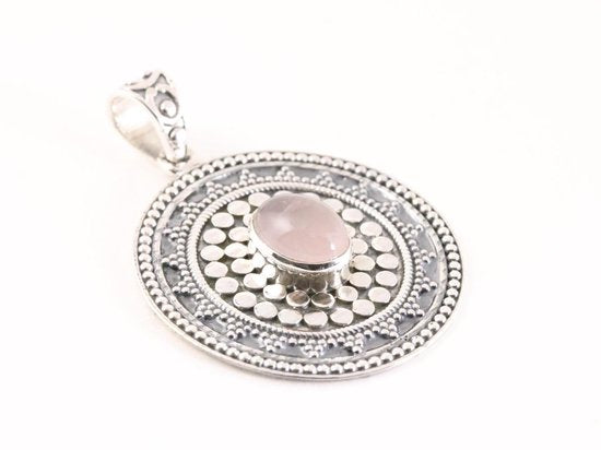 Bewerkte zilveren hanger met rozenkwarts afbeelding 2