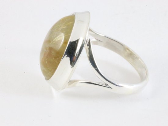 Hoogglans zilveren ring met gouden rutielkwarts afbeelding 2