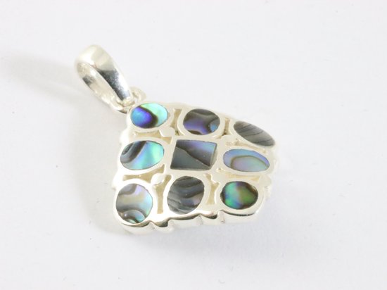 Hoogglans zilveren hanger met abalone schelp aan ketting afbeelding 2