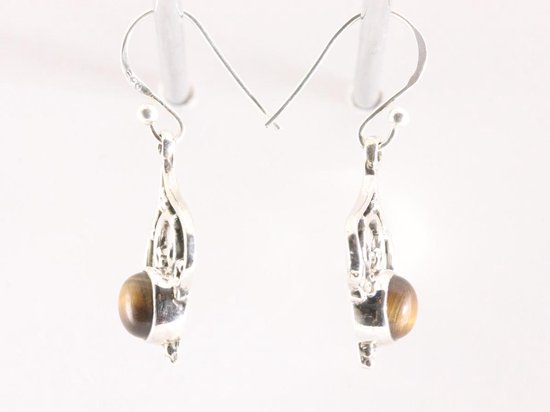 Bewerkte zilveren oorbellen met tijgeroog afbeelding 2