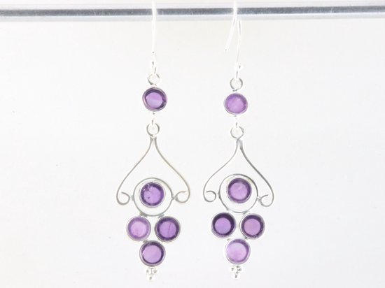 Lange opengewerkte zilveren oorbellen met amethist afbeelding 2