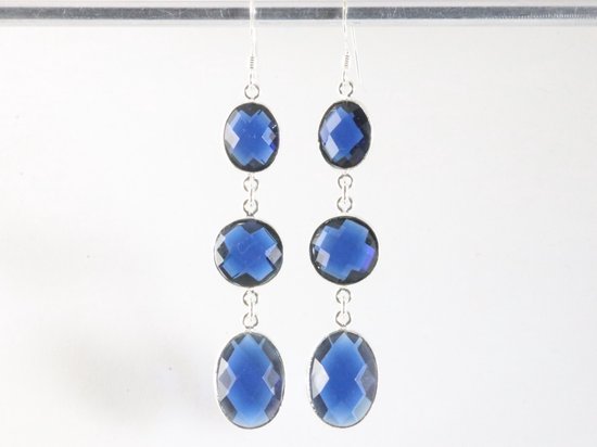 Lange zilveren oorbellen ioliet afbeelding 4