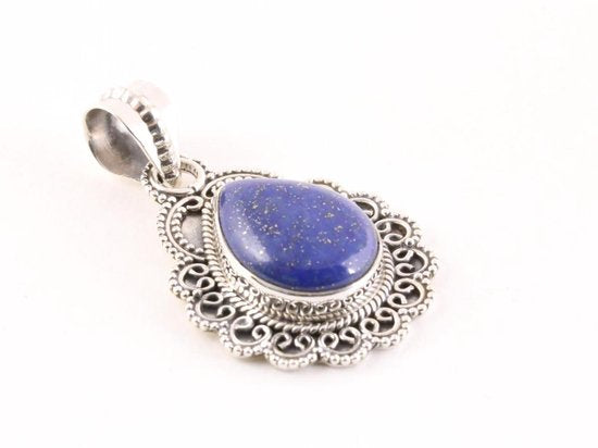 Bewerkte zilveren hanger met lapis lazuli afbeelding 2
