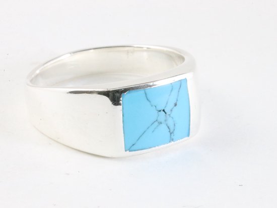 Zilveren zegelring met blauwe turkoois afbeelding 1