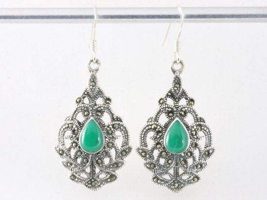 Zilveren oorbellen met jade en marcasiet afbeelding 4