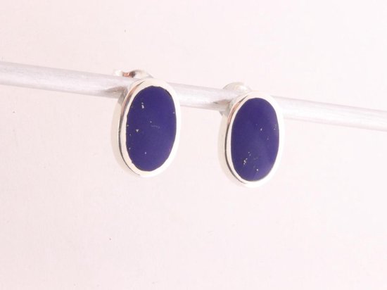 Ovale zilveren oorstekers met lapis lazuli afbeelding 2