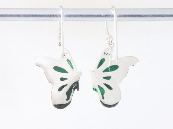 Bewerkte zilveren vlinder oorbellen met abalone schelp afbeelding 2