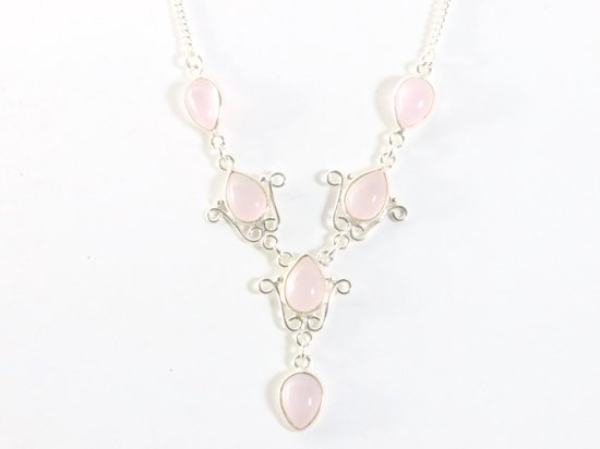 Zilveren ketting met rozenkwarts afbeelding 3