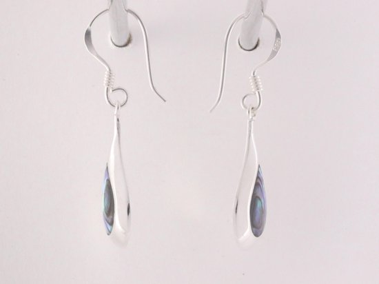 Druppelvormige zilveren oorbellen met abalone schelp afbeelding 2