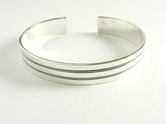 Zilveren klemarmband met fijne kabelpatronen afbeelding 1