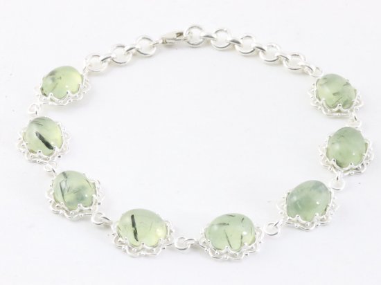 Bewerkte zilveren armband met prehniet afbeelding 1