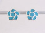 Bloemvormige zilveren oorstekers met blauwe turkoois afbeelding 4