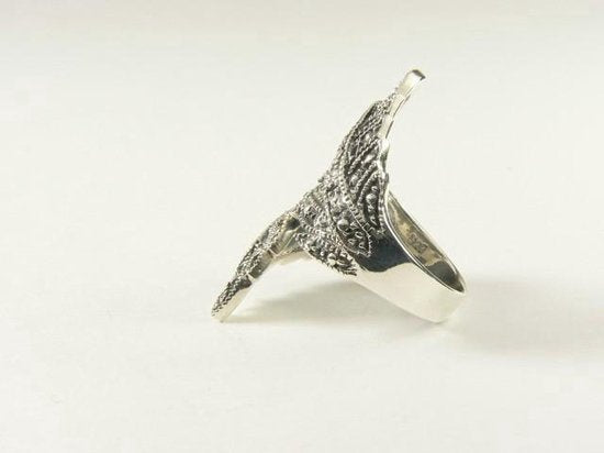 Bladvormige zilveren ring met fijne bewerking afbeelding 5