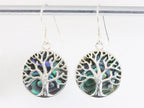 Ronde zilveren oorbellen met levensboom op abalone schelp afbeelding 4