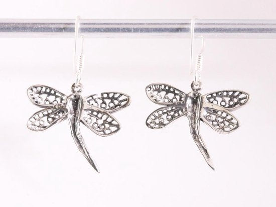 Fijne zilveren libelle oorbellen afbeelding 3