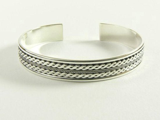 Zilveren klemarmband met kabelpatronen afbeelding 1