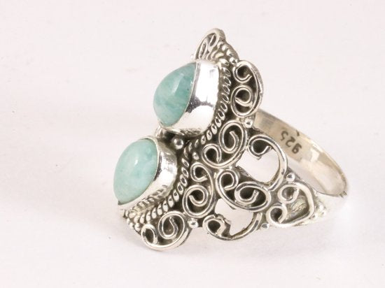 Bewerkte zilveren ring met groene amazoniet afbeelding 2