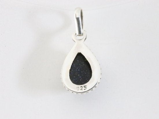 Fijne bewerkte druppelvormige zilveren hanger met blauwe zonnesteen afbeelding 3
