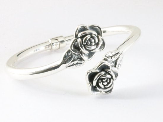 Hoogglans zilveren klemarmband met rozen afbeelding 1