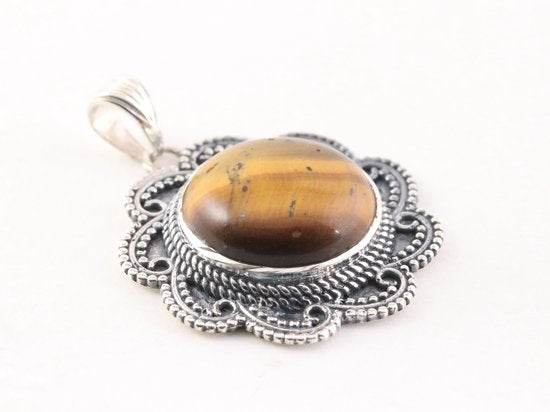 Bewerkte zilveren hanger met tijgeroog afbeelding 2